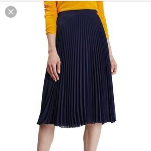 Topshop Pleated Navy Midi Skirt